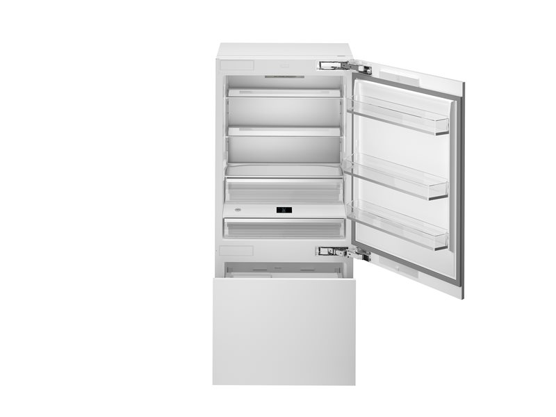 90cm built-in bottom mount refrigerator, panel ready with ice maker and water dispenser